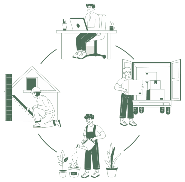 Illustration : télétravail, travaux, déménagement, jardinage